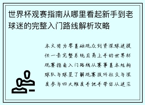 世界杯观赛指南从哪里看起新手到老球迷的完整入门路线解析攻略